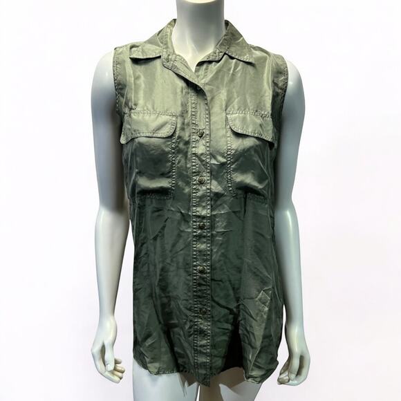 Stunt Collections Small Earthy Green Silk Sleeveless Blouse - Good Condition - Picture 1 of 12